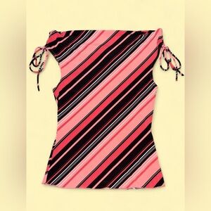 Y2K Wrapper Coral and Black Striped Off the Shoulder Top